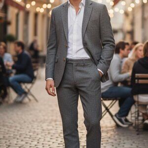 Asos Men's black gray tweed 2 pc suit jacket blazer and pants